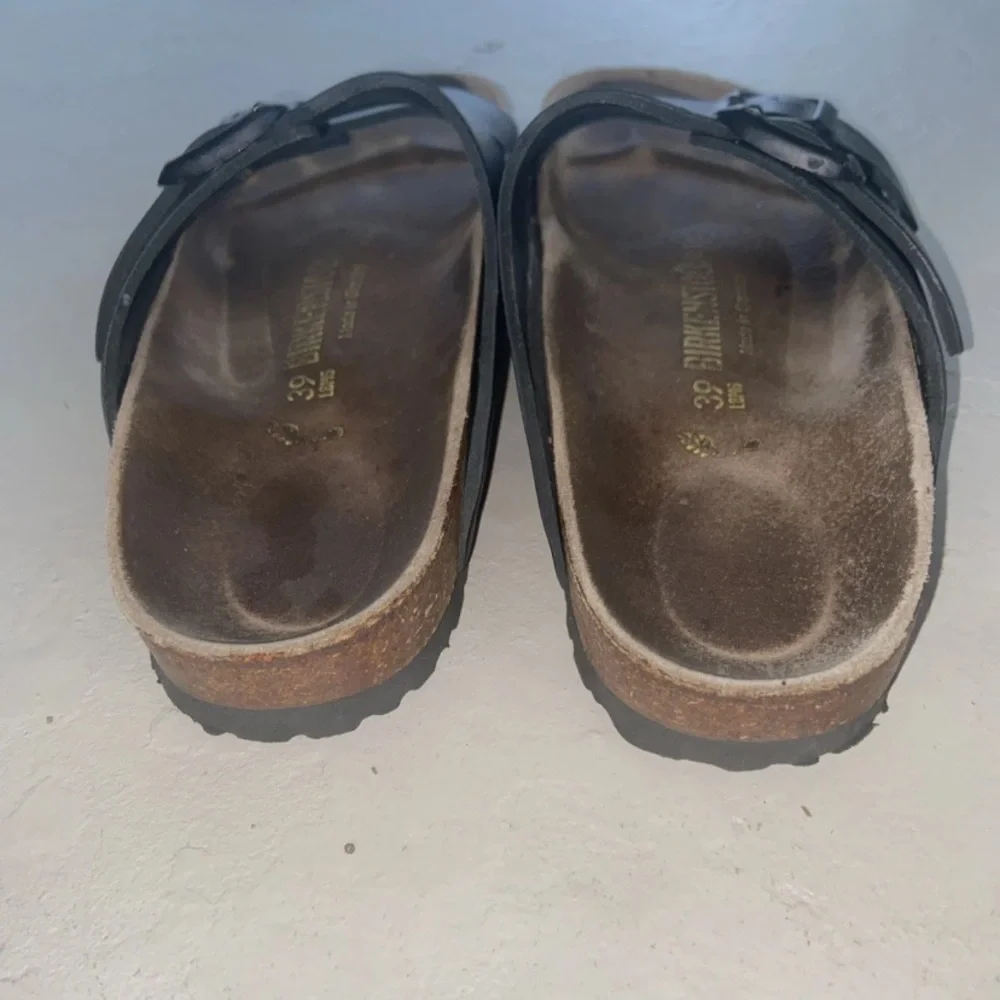 BIRKENSTOCK Arizona Women 2-strap Sandals Black Leather Size 39 250 L8 M6 US-8 - Picture 7 of 8